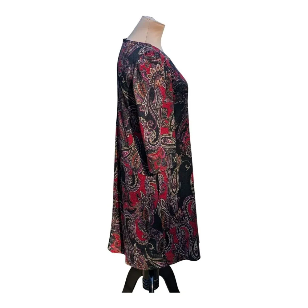 Jessica Howard Women's Paisley Print Knit A-Line Shift Dress Red Black Size PMed